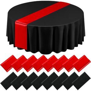 Elegant 16-Pc Black and Red Table Covers & Runners for Weddings & Parties